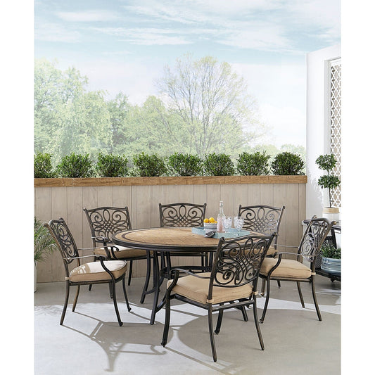 Hanover Outdoor Dining Set Hanover Monaco 7-Piece Dining Set in Tan with Six Dining Chairs and a 60-in. Tile-Top Table | MONDN7PCRDTL-C-TAN