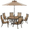 Hanover Outdoor Dining Set Hanover Monaco 7-Piece Outdoor Dining Set with 6 Sling Dining Chairs, 60-in. Tile-Top Table, and 9-ft. Umbrella Base