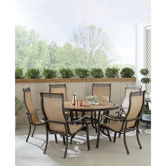 Hanover Outdoor Dining Set Hanover Monaco 7-Piece Outdoor Dining Set with 6 Sling Dining Chairs and a 60-in. Tile-Top Table | MONDN7PCRDTL