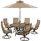 Hanover Outdoor Dining Set Hanover Monaco 7-Piece Outdoor Dining Set with 6 Sling Swivel Rockers, 60-in. Tile-Top Table, and 9-ft. Umbrella Base