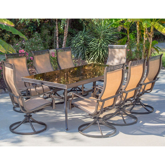 Hanover Outdoor Dining Set Hanover Monaco 9-Piece Dining Set with Eight Swivel Rockers and an Extra Long 42 In. x 84 In. Dining Table | MONDN9PCSWG