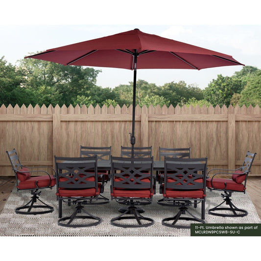 Hanover Outdoor Dining Set Hanover Montclair 132 Inch 11-Feet Market Outdoor Umbrella - Ocean Blue and Brown | MCLRUMB11-CHL