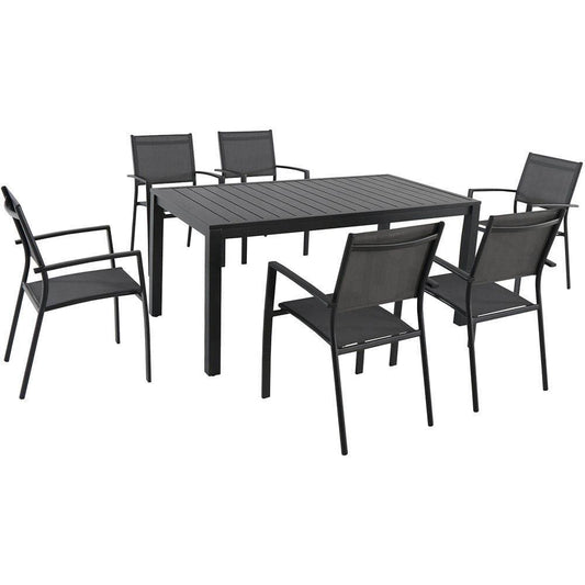 Hanover Outdoor Dining Set Hanover Naples 7-Piece Outdoor Dining Set with 6 Sling Chairs in Gray and a 63" x 35" Dining Table