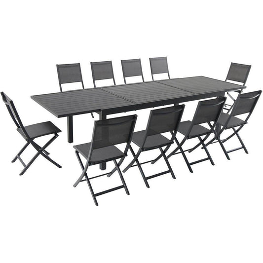 Hanover Outdoor Dining Set Hanover - Naples11pc: 10 Aluminum Sling Folding Chairs, Aluminum Extension Table
