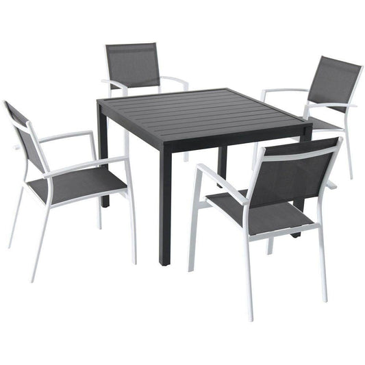 Hanover Outdoor Dining Set Hanover - Naples5pc: 4 Aluminum Sling Back Chairs, 38" Sq Slat Top Table