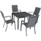 Hanover Outdoor Dining Set Hanover - Naples5pc: 4 High Back Padded Sling Chairs, 38" Sq Slat Top Table