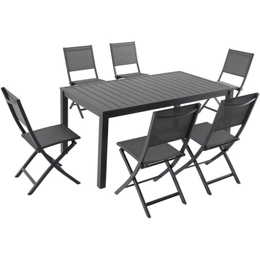 Hanover Outdoor Dining Set Hanover - Naples7pc: 6 Aluminum Sling Folding Chairs, 63x35" Aluminum Slat Table