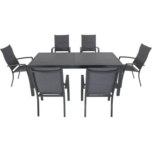 Hanover Outdoor Dining Set Hanover - Naples7pc: 6 High Back Padded Sling Chairs, 63x35" Aluminum Slat Table