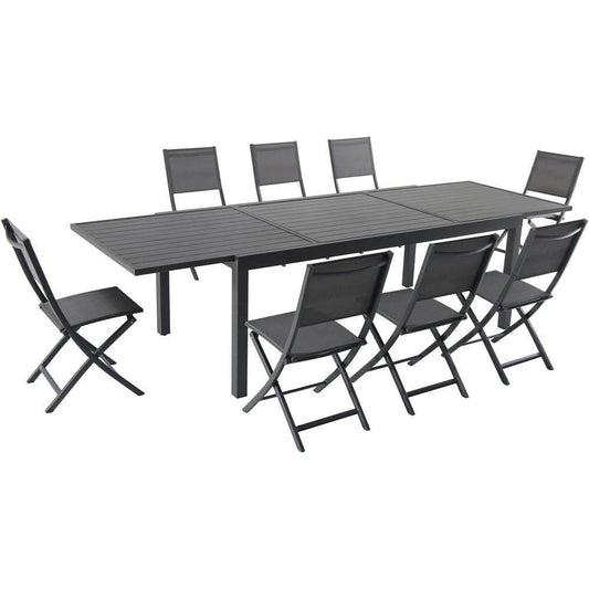 Hanover Outdoor Dining Set Hanover - Naples9pc: 8 Aluminum Sling Folding Chairs, Aluminum Extension Table