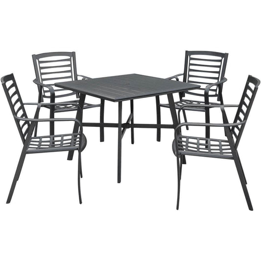 Hanover Outdoor Dining Set Hanover - Pemberton 5pc: 4 Alum Dining Chairs and 1 38" Sq Slat Table