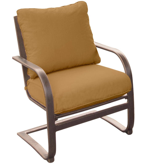 Hanover Outdoor Dining Set Hanover Summer Nights 5PC Dining Set: 4 Aluminium Frame Spring Chairs with 48" Glass Table | Tan | SUMRNGTDN5PCGSP