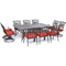 Hanover Outdoor Dining Set Hanover - Traditions 11-Piece Dining Set in Red with Four Swivel Rockers, Six Dining Chairs, and an Extra-Long Dining Table - TRADDN11PCSW4-RED