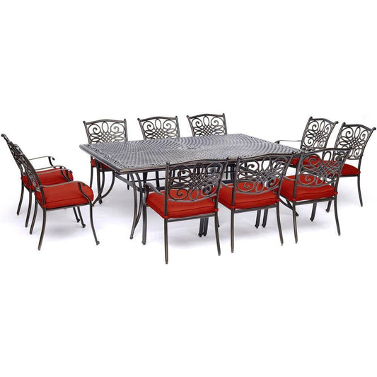 Hanover Outdoor Dining Set Hanover - Traditions 11-Piece Dining Set in Red with Ten Stationary Dining Chairs and an Extra-Long Dining Table - TRADDN11PC-RED