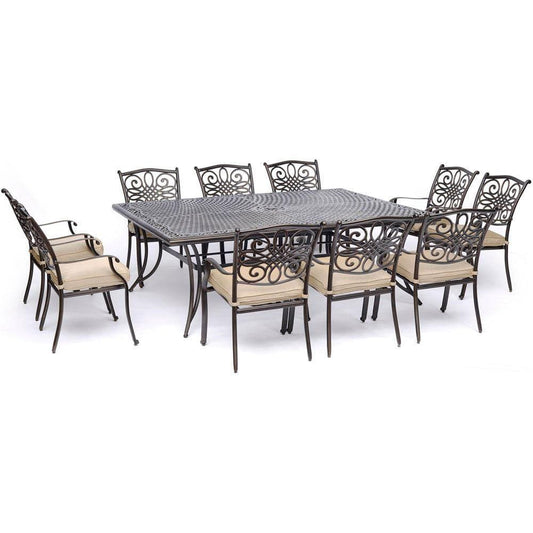 Hanover Outdoor Dining Set Hanover - Traditions 11-Piece Dining Set in Tan with Ten Stationary Dining Chairs and an Extra-Long Dining Table - TRADDN11PC