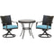Hanover Outdoor Dining Set Hanover Traditions 3-Piece Dining Set in Blue with 2 Wicker Back Swivel Rockers and 30 in. Round Glass-Top Table