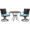 Hanover Outdoor Dining Set Hanover Traditions 3-Piece Dining Set in Blue with 2 Wicker Back Swivel Rockers and 32 in. Round Cast-Top Table