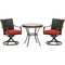 Hanover Outdoor Dining Set Hanover Traditions 3-Piece Dining Set in Red with 2 Wicker Back Swivel Rockers and 30 in. Round Glass-Top Table