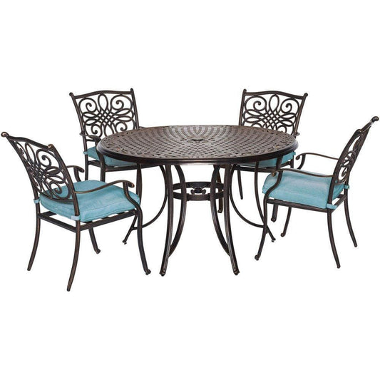 Hanover Outdoor Dining Set Hanover Traditions 5-Piece Dining Set in Blue with 48 In. Cast-top Table