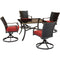 Hanover Outdoor Dining Set Hanover Traditions 5-Piece Dining Set in Red with 4 Wicker Back Swivel Rockers and 42 in. Glass-Top Table