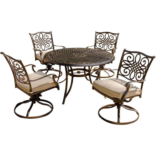 Hanover Outdoor Dining Set Hanover - Traditions 5-Piece Dining Set with Four Swivel Rockers and a 48 in. Round Table - TRADITIONS5PCSW