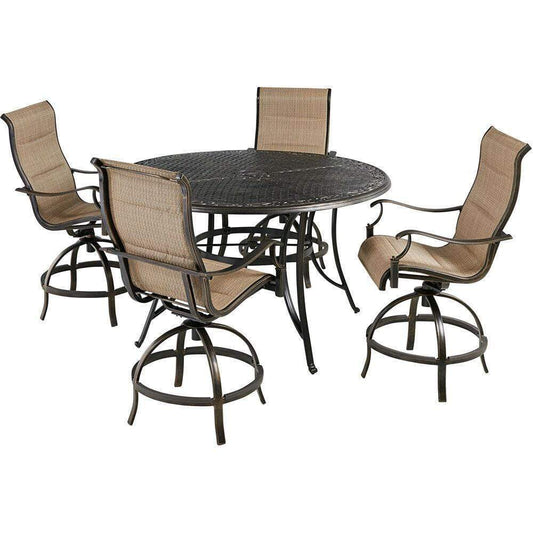 Hanover Outdoor Dining Set Hanover Traditions 5-Piece High-Dining Set in Tan with 4 Padded Swivel Counter-Height Chairs and 56-in. Cast-top Table