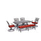 Hanover Outdoor Dining Set Hanover - Traditions 6-Piece Dining Set in Red with 4 Swivel Rockers, a Cushioned Bench, and a 38" x 72" Cast-Top Table - TRADDN6PCSW4BN-RED