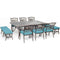 Hanover Outdoor Dining Set Hanover - Traditions 9-Piece Dining Set in Blue with 6 Dining Chairs, 2 Benches, and a 60" x 84" Cast-Top Dining Table - TRADDN9PCBN-BLU