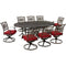Hanover Outdoor Dining Set Hanover Traditions 9-Piece Dining Set in Red with 8 Swivel Rockers and 95-in. x 60-in. Oval Cast-Top Dining Table
