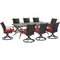 Hanover Outdoor Dining Set Hanover - Traditions 9-Piece Dining Set in Red with 8 Wicker Back Swivel Rockers and Extra Large 42 in. x 84 in. Cast-Top Table - TRADDNWB9PCSWC-RED