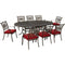 Hanover Outdoor Dining Set Hanover Traditions 9-Piece Dining Set in Red with Eight Stationary Dining Chairs and 95-in. x 60-in. Oval Cast Dining Table