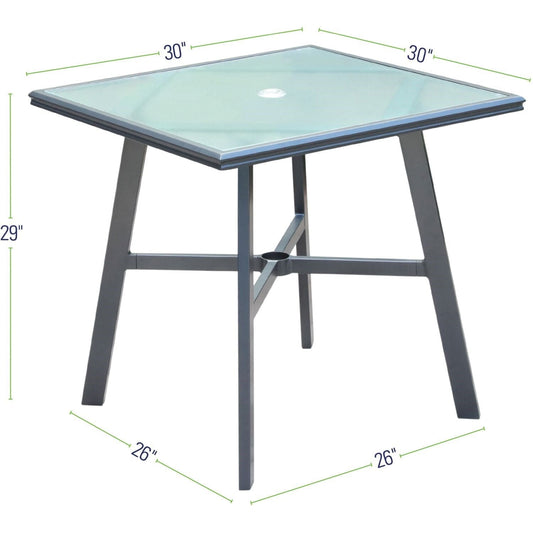 Hanover Outdoor Dining Table Hanover - Commercial Aluminum 30" Square Glass Top Table - Gunmetal/Glass - HANCMDNTBL-30GL