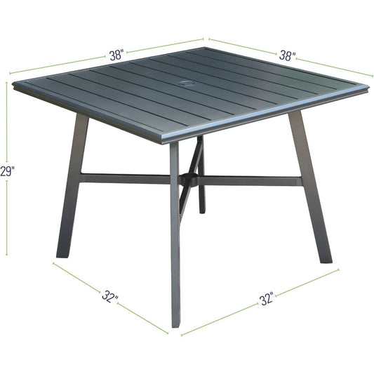 Hanover Outdoor Dining Table Hanover - Commercial Aluminum 38" Square Slat Top Table - Gunmetal - HANCMDNTBL-38SL