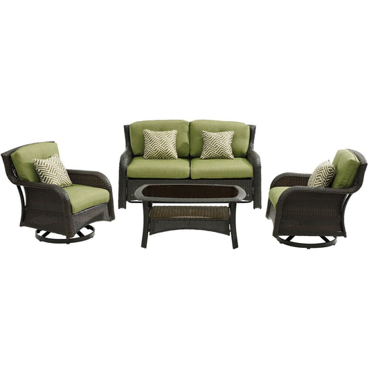Hanover Patio Furniture Hanover Strathmere 4-Piece Steel Frame Lounge Set in Green | STRATH4PCSW-LS-GRN