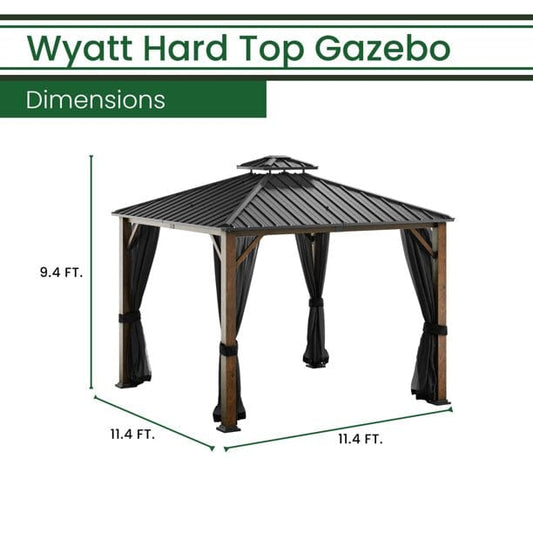 Hanover Pergolas & Gazeebos Hanover Wyatt 11.4' x 11.4' Hard Top Outdoor Gazebo Canopy with Mosquito Netting and Roof Vent, Heavy Duty Aluminum and Steel Frames - WYATTGAZ-BRN