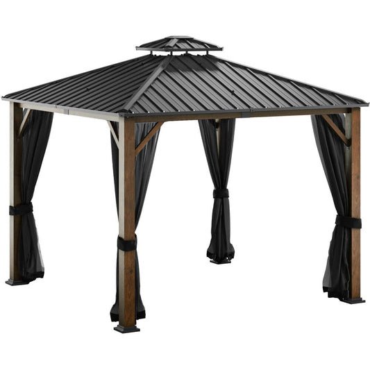 Hanover Pergolas & Gazeebos Hanover - Wyatt 11.4'x11.4x9.5' Hard Top Gazebo with Curtains