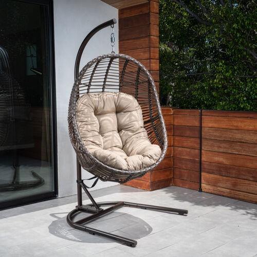 Hanover Swing Chairs Isla Brown Wicker Hanging Egg Chair with Cushion