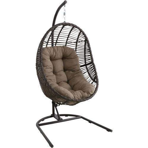 Hanover Swing Chairs Isla Brown Wicker Hanging Egg Chair with Cushion