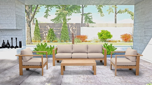 Harmonia Living Conversation Set Harmonia Living - Ando 4 Piece Teak Club Chair Set | 1 Sofa, 2 Chairs, 1 coffee table | HL-ANDO-TK-4CCS