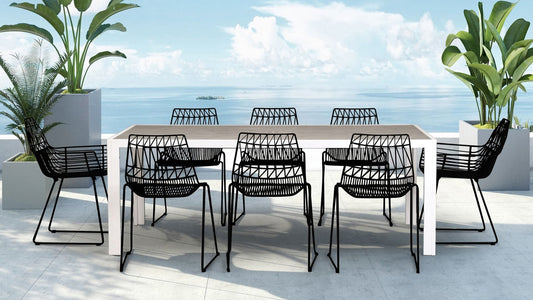 Harmonia Living Outdoor Dining Set Harmonia Living - Ace 9 Piece Dining Set - Matte Black | 6 piece Side Chairs | 2 piece Arm Chairs | 1 piece 8-Seater Rectangular Dining Table | HL-ACE-9DS-STAWT
