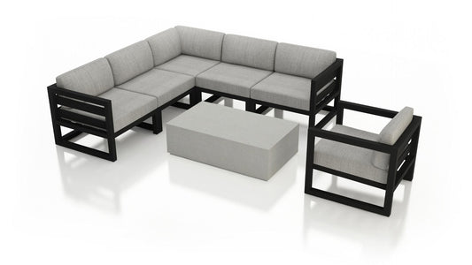 Harmonia Living Outdoor Sectional Cast Silver Harmonia Living - Avion Mason 7 Piece Sectional Set | HL-AVMAS-BK-7SEC