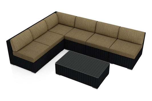 Harmonia Living Outdoor Sectional Heather Beige Harmonia Living - Urbana 7 Piece Sectional Set | 5 Middle Sections | 1 Corner Section | 1 Long Coffee Table | HL-URBN-CB-7SEC