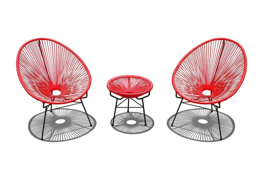 Harmonia Living Outdoor Sets Harmonia Living - Acapulco 3 Piece Chat Set - Candy Apple Red/Black