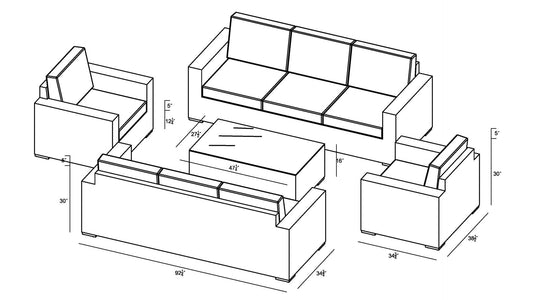 Harmonia Living Outdoor Sets Harmonia Living - Dune 5 Piece Double Sofa Set