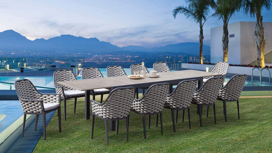 Harmonia Living Outdoor Sets Harmonia Living - Parlor 13 Piece Extendable Dining Set - Slate/Barnwood