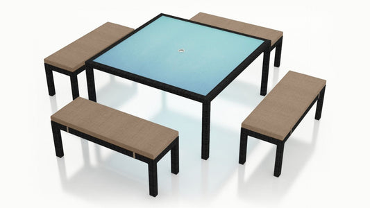 Harmonia Living Outdoor Sets Harmonia Living - Urbana 5 Piece 8-Seat Bench Square Dining Set