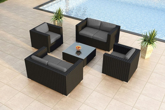 Harmonia Living Outdoor Sets Harmonia Living - Urbana 5 Piece Double Loveseat Set