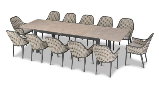 Harmonia Living Outdoor Sets Slate/Barnwood Harmonia Living - Parlor 13 Piece Extendable Dining Set - Slate/Barnwood