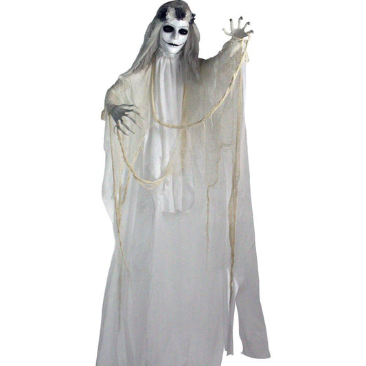 Haunted Hill Farm - 6-Ft. Adelaide the Animatronic Bride, Indoor or Covered Outdoor Halloween Decoration, Red LED Eyes