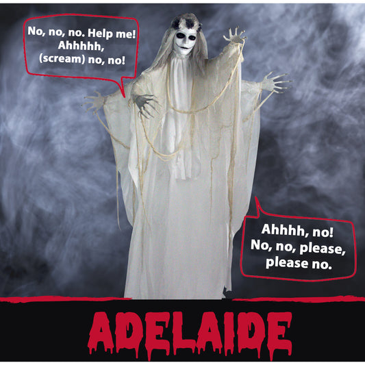 Haunted Hill Farm - 6-Ft. Adelaide the Animatronic Bride, Indoor or Covered Outdoor Halloween Decoration, Red LED Eyes