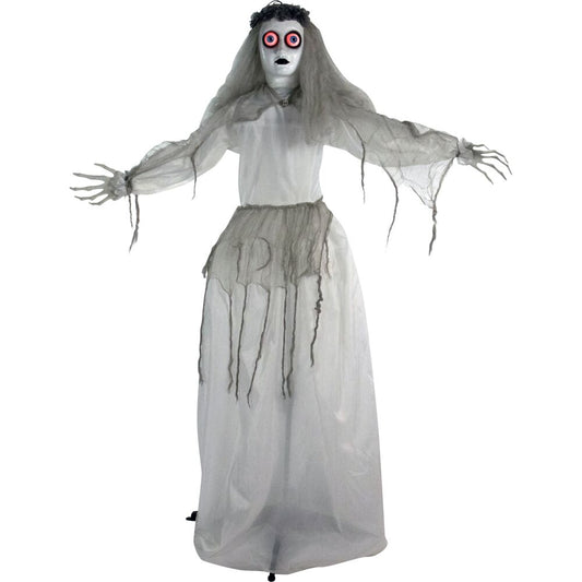 Haunted Hill Farm - 5-Ft. Sally the Haunted Animatronic Bride, Indoor or Covered Outdoor Halloween Decoration, Red LED Eyes